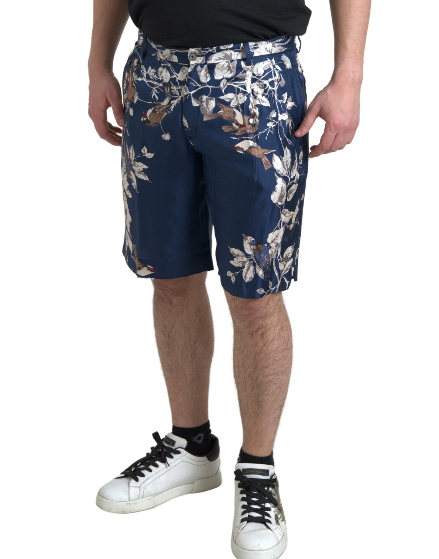 Dolce &amp; Gabbana – Blaue Bermudashorts aus Seide mit Blumendruck für Herren