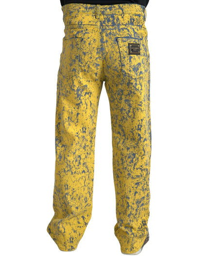Dolce &amp; Gabbana – Gerade Jeans aus gelber Baumwolle mit Batikmuster