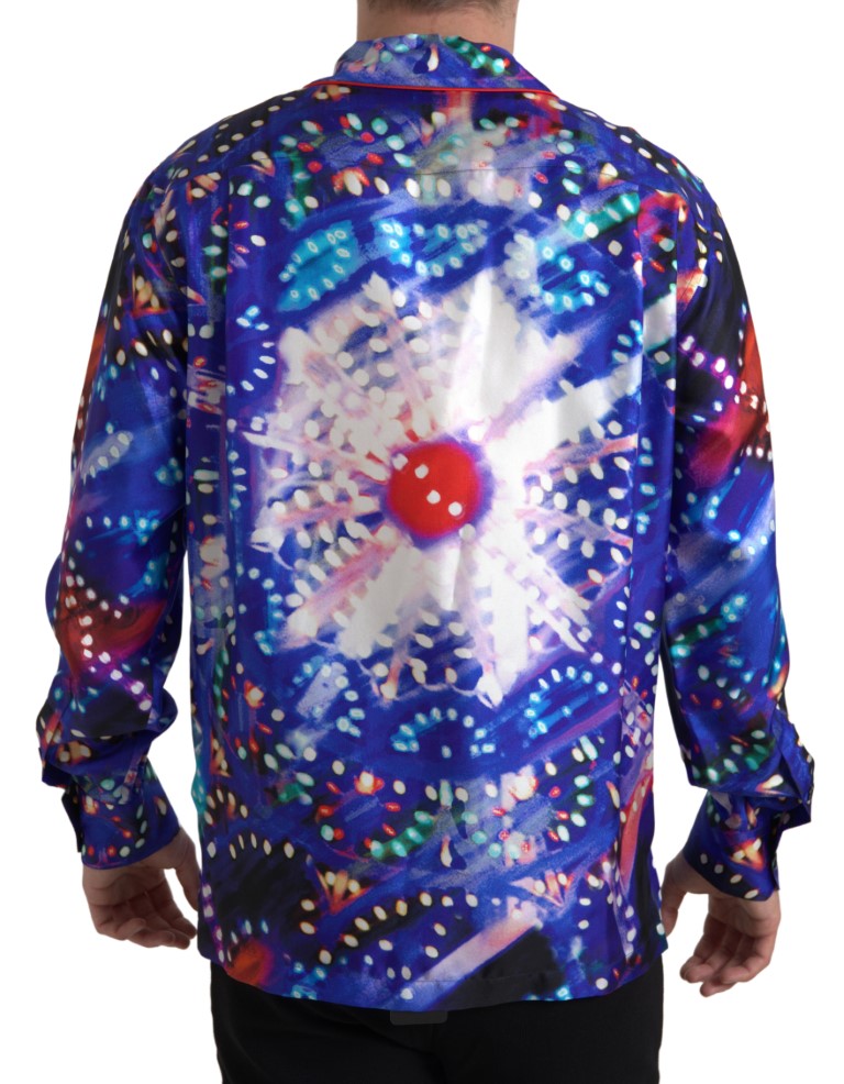 Dolce &amp; Gabbana Mehrfarbiges Herren-Pyjamahemd aus Seide mit psychedelischem Print