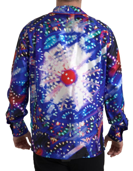 Dolce &amp; Gabbana Mehrfarbiges Herren-Pyjamahemd aus Seide mit psychedelischem Print