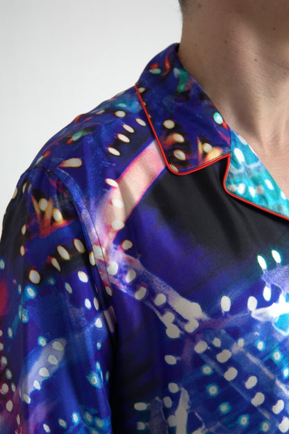 Dolce &amp; Gabbana Mehrfarbiges Herren-Pyjamahemd aus Seide mit psychedelischem Print