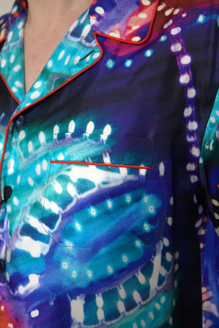 Dolce &amp; Gabbana Mehrfarbiges Herren-Pyjamahemd aus Seide mit psychedelischem Print