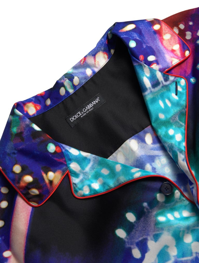 Dolce &amp; Gabbana Mehrfarbiges Herren-Pyjamahemd aus Seide mit psychedelischem Print