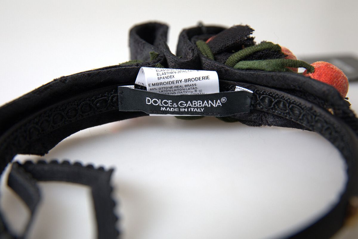 Dolce &amp; Gabbana Schwarzes Tiara-Diadem-Stirnband mit mehrfarbigem Feigenfrucht-Kristall