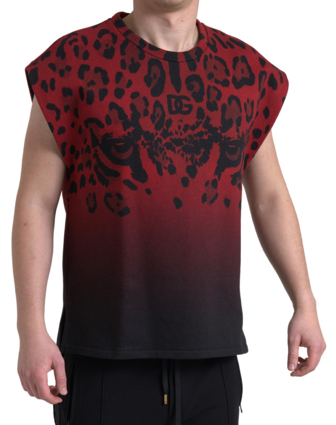 Dolce &amp; Gabbana – Ärmelloses Tank-T-Shirt aus Baumwolle mit rotem Leopardenmuster