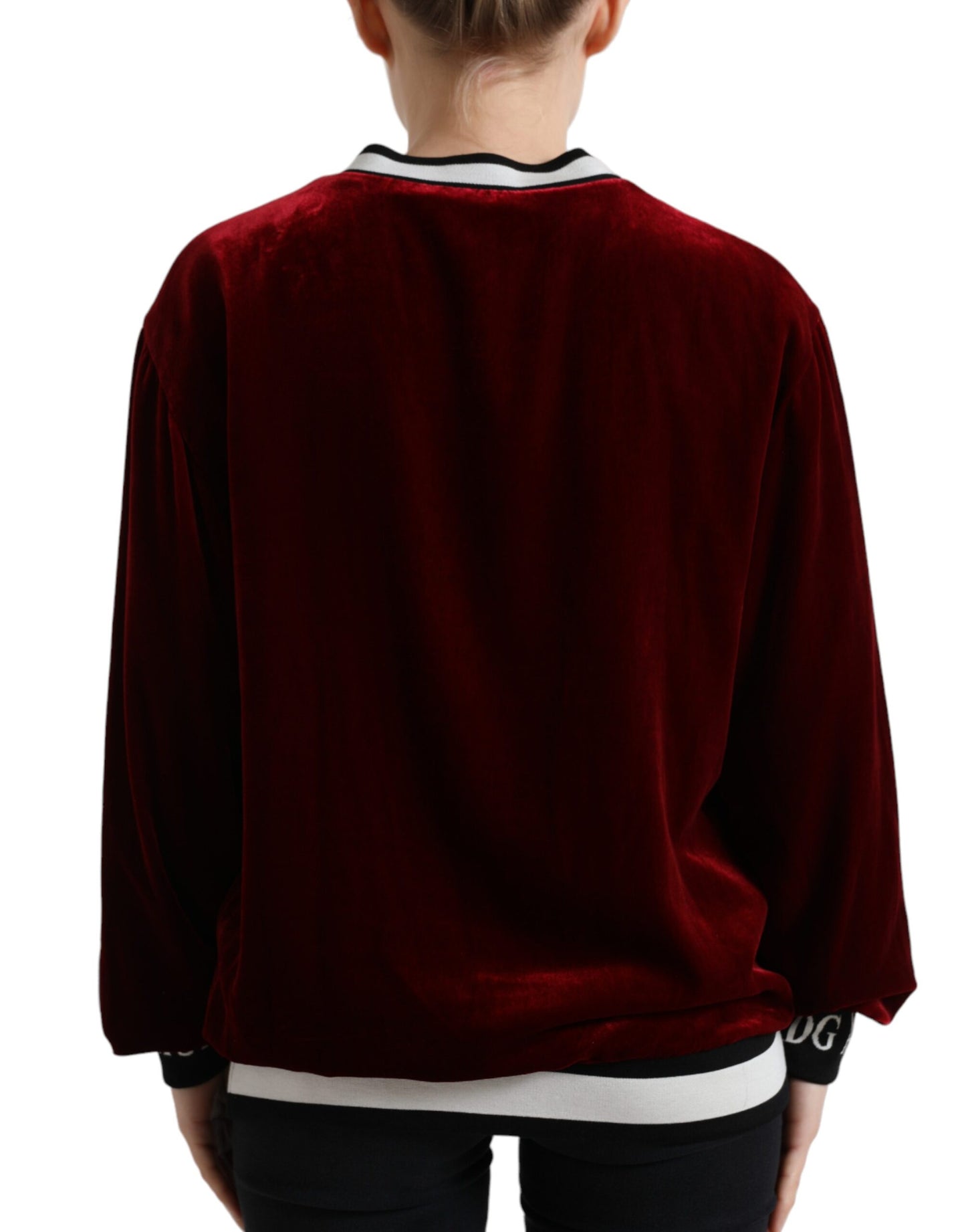 Dolce &amp; Gabbana Bordeaux Samtpullover mit Rundhalsausschnitt