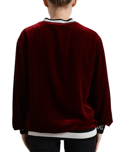 Dolce &amp; Gabbana Bordeaux Samtpullover mit Rundhalsausschnitt