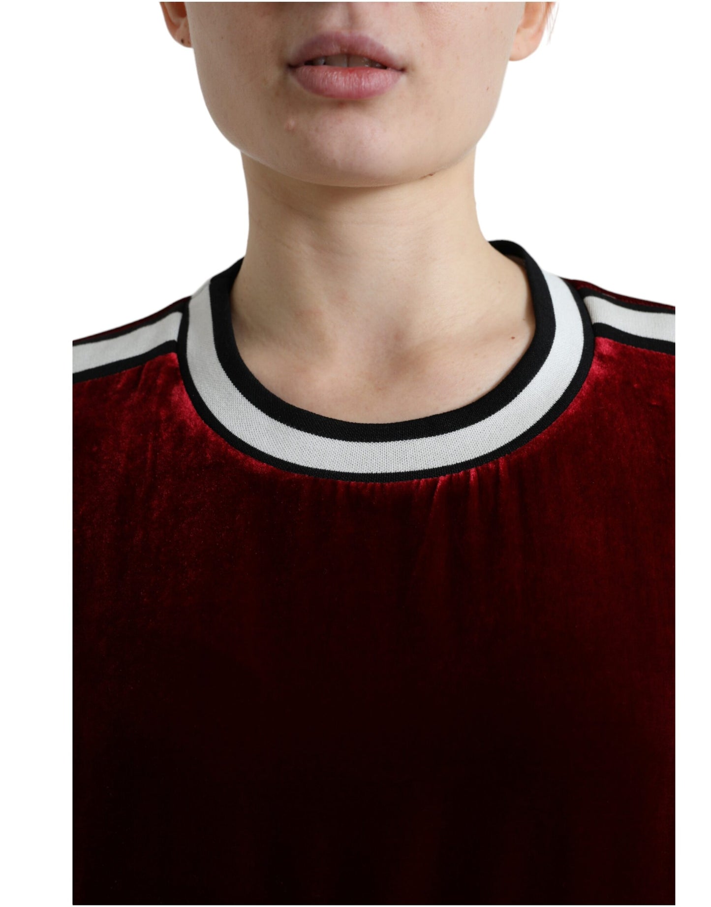 Dolce &amp; Gabbana Bordeaux Samtpullover mit Rundhalsausschnitt