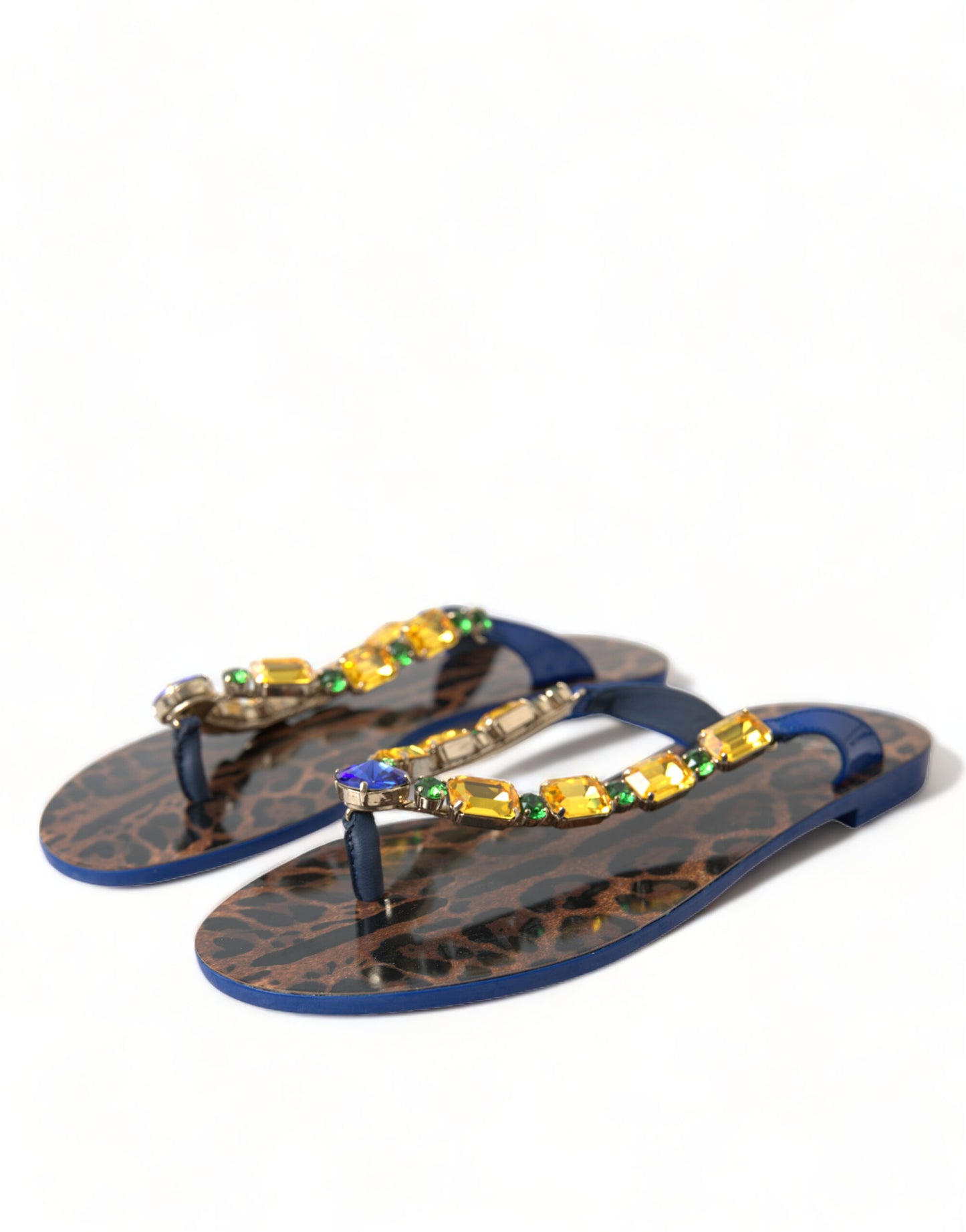 Dolce &amp; Gabbana Blaue Kristalle Flats Sandalen Beachwear Schuhe