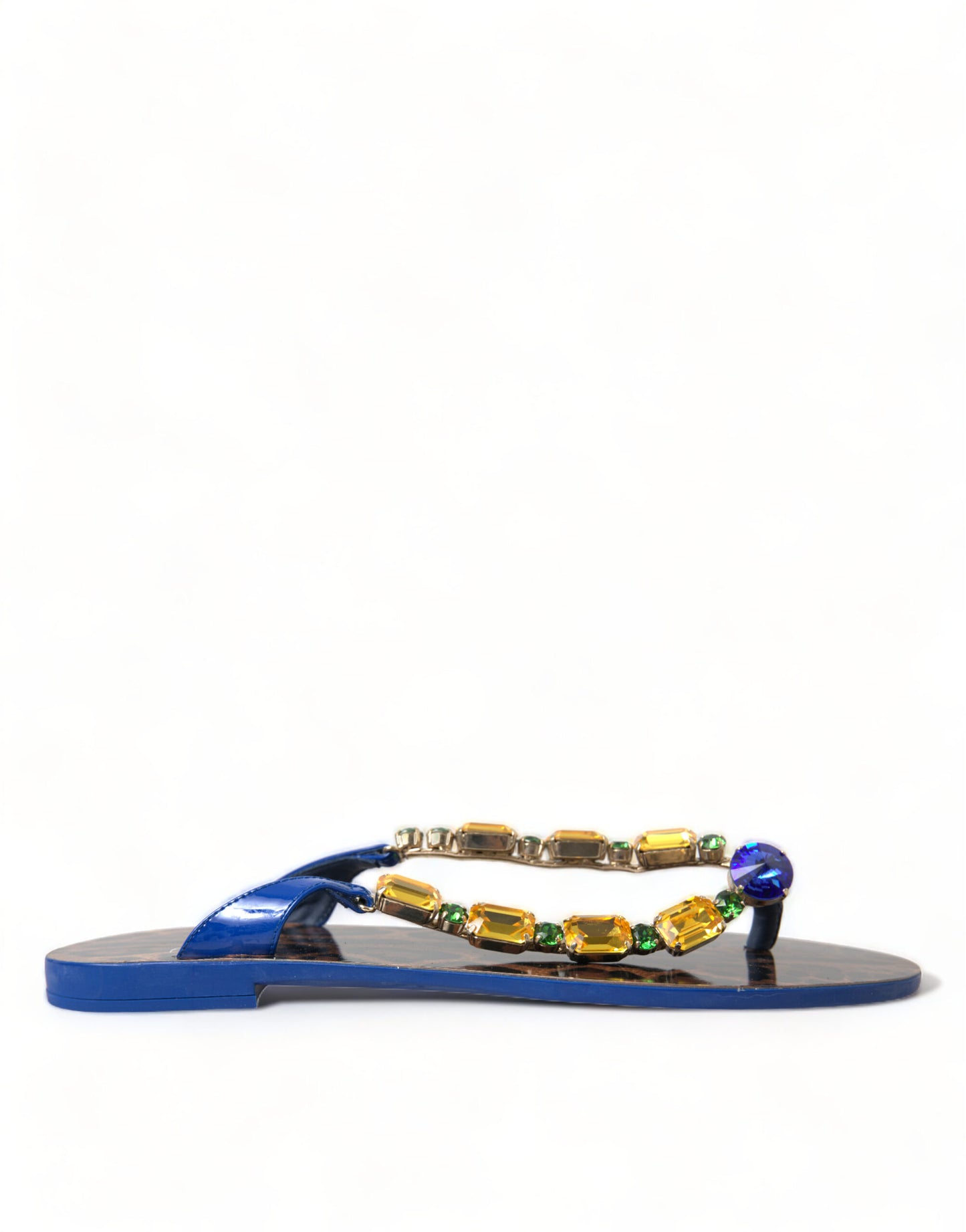 Dolce &amp; Gabbana Blaue Kristalle Flats Sandalen Beachwear Schuhe
