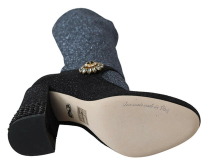 Dolce &amp; Gabbana – Mary Janes-Stiefeletten mit Kristallen in Schwarz