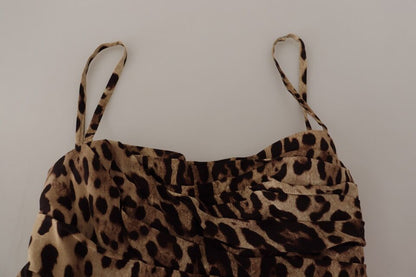 Dolce &amp; Gabbana – Braunes, gerüschtes Midikleid mit Leopardenmuster
