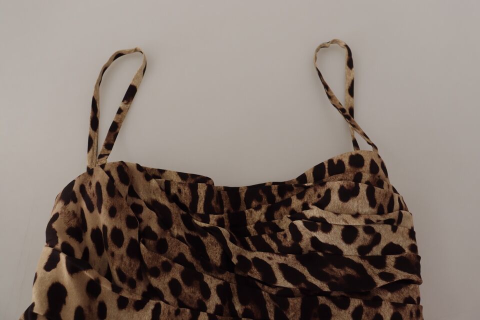 Dolce &amp; Gabbana – Braunes, gerüschtes Midikleid mit Leopardenmuster