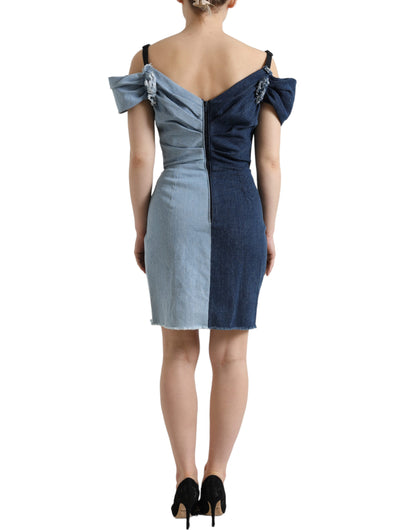 Dolce &amp; Gabbana – Blaues, zweifarbiges Denim-Minikleid im Patchwork-Stil