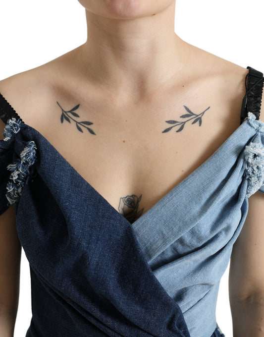 Dolce &amp; Gabbana – Blaues, zweifarbiges Denim-Minikleid im Patchwork-Stil