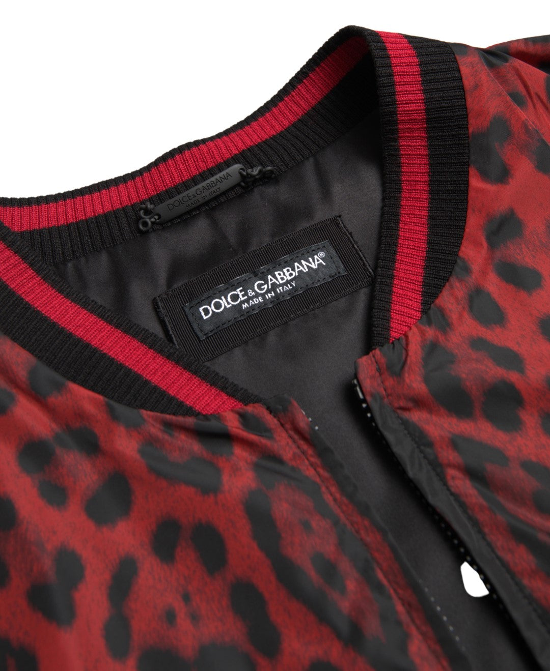 Dolce &amp; Gabbana – Rote Bomber-Kurzmanteljacke mit Leopardenmuster