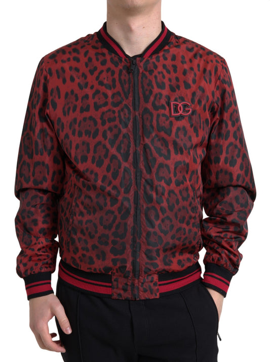Dolce &amp; Gabbana – Rote Bomber-Kurzmanteljacke mit Leopardenmuster