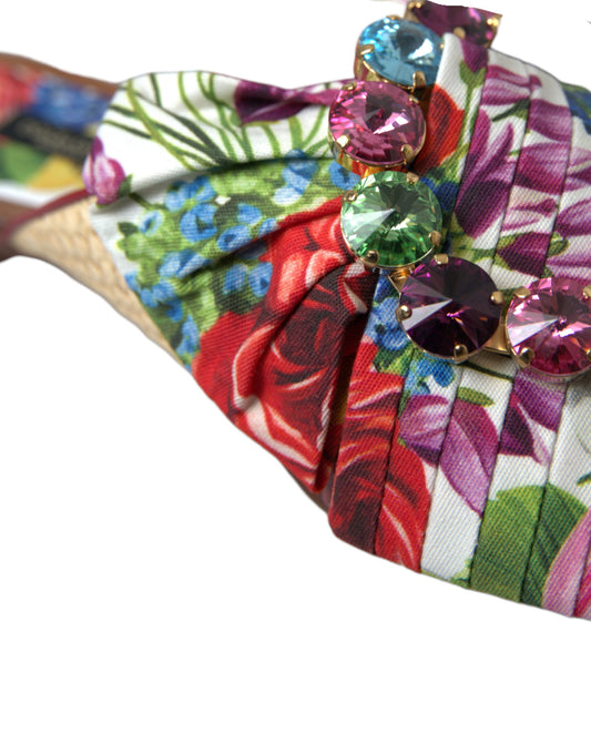 Dolce &amp; Gabbana Multicolor Floral Flats Crystal Sandalen Schuhe