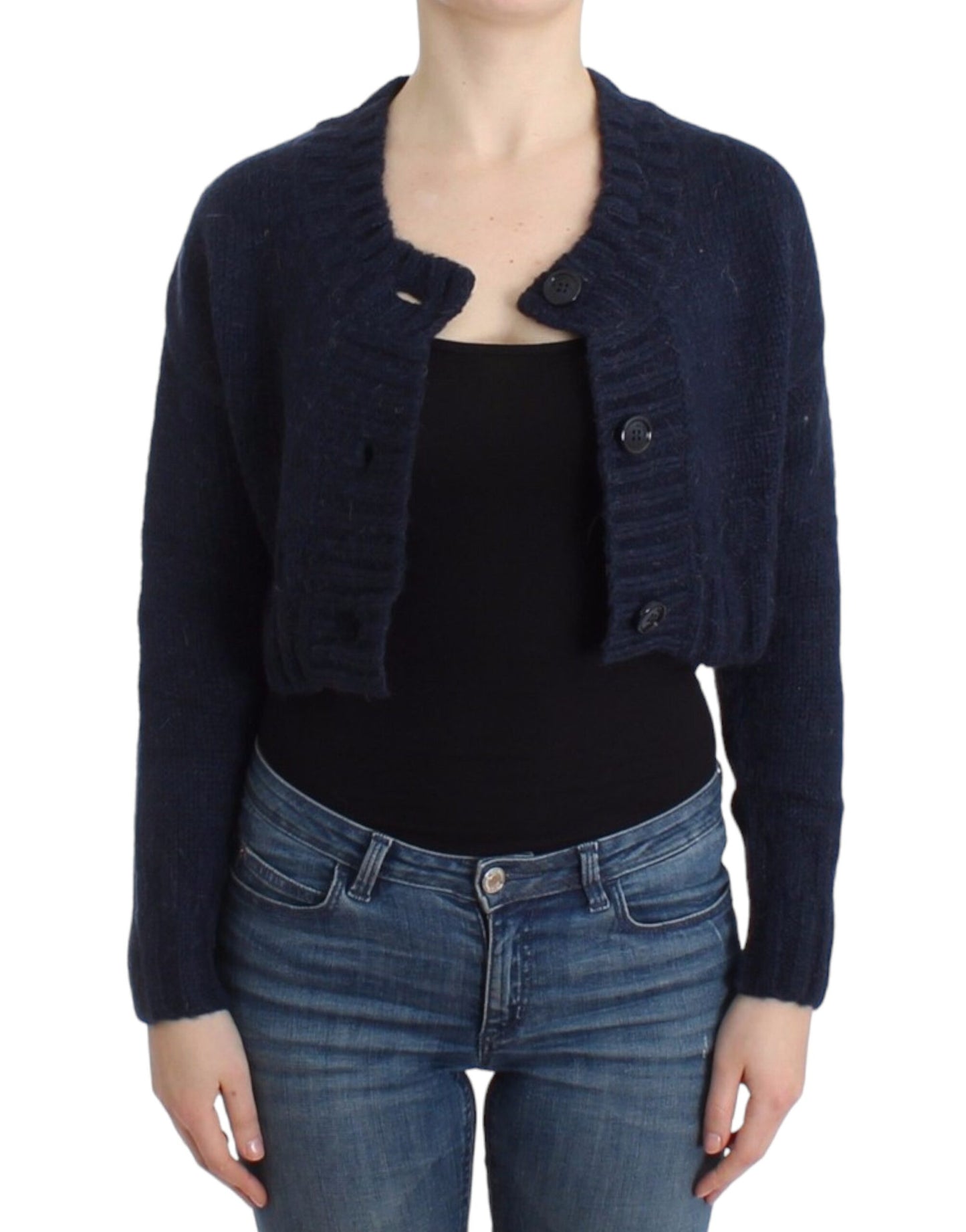 John Galliano Blaue kurze Strickjacke