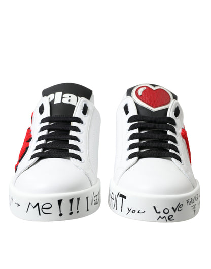 Dolce &amp; Gabbana – Klassische Portofino-Sneaker in Weiß mit Love-Patch