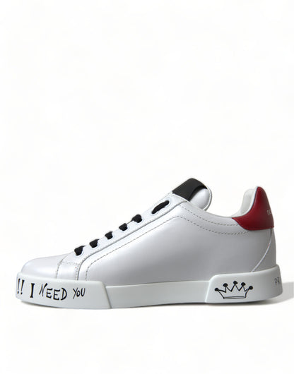 Dolce &amp; Gabbana – Klassische Portofino-Sneaker in Weiß mit Love-Patch