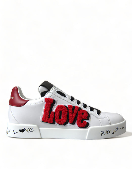 Dolce &amp; Gabbana – Klassische Portofino-Sneaker in Weiß mit Love-Patch
