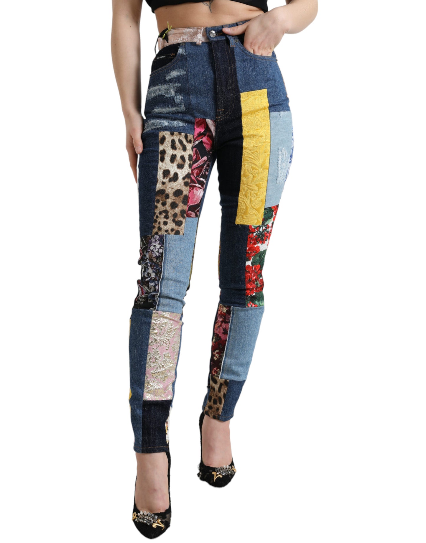 Dolce &amp; Gabbana – Mehrfarbige GRACE Skinny-Jeans im Patchwork-Stil