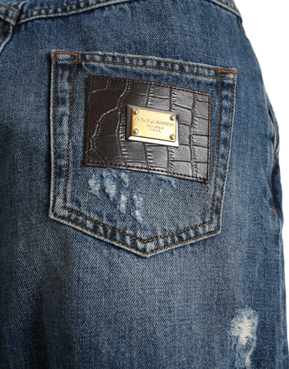 Dolce &amp; Gabbana – Blaue Hotpants-Shorts aus Baumwolle mit hoher Taille