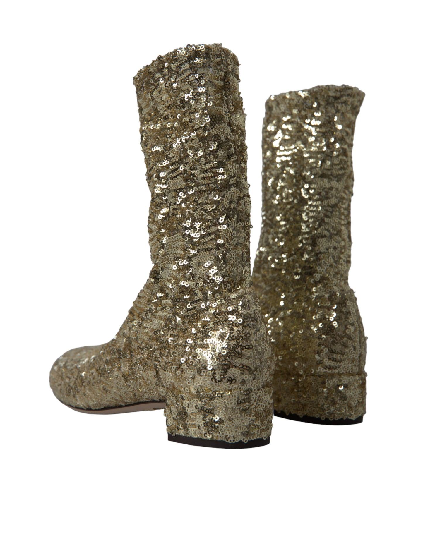 Dolce &amp; Gabbana – Kurze Stiefel mit goldenen Pailletten und Stretch-Schuhen
