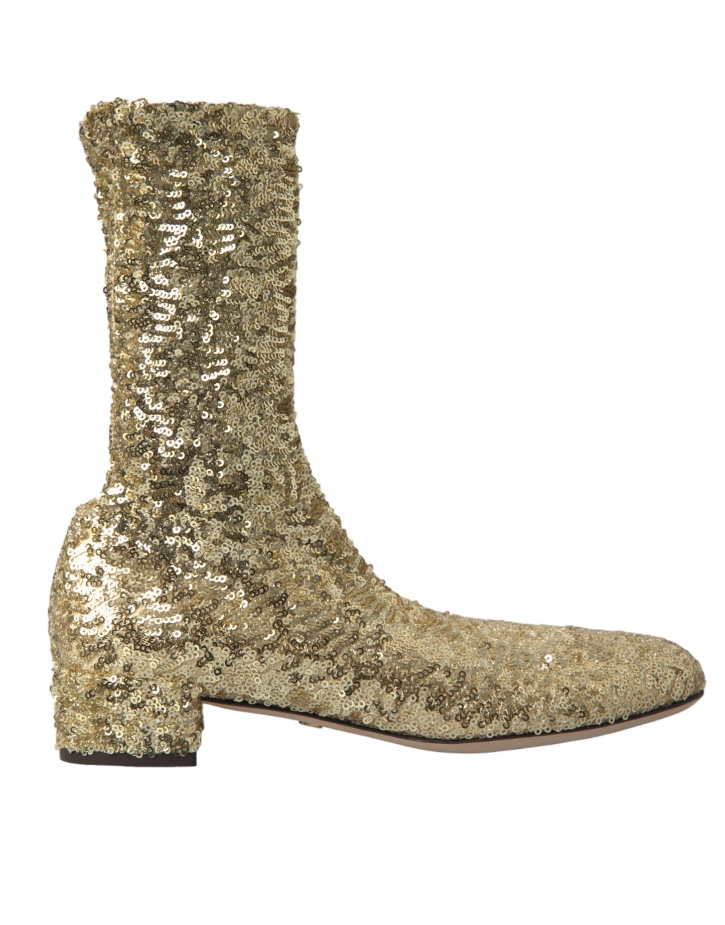 Dolce &amp; Gabbana – Kurze Stiefel mit goldenen Pailletten und Stretch-Schuhen