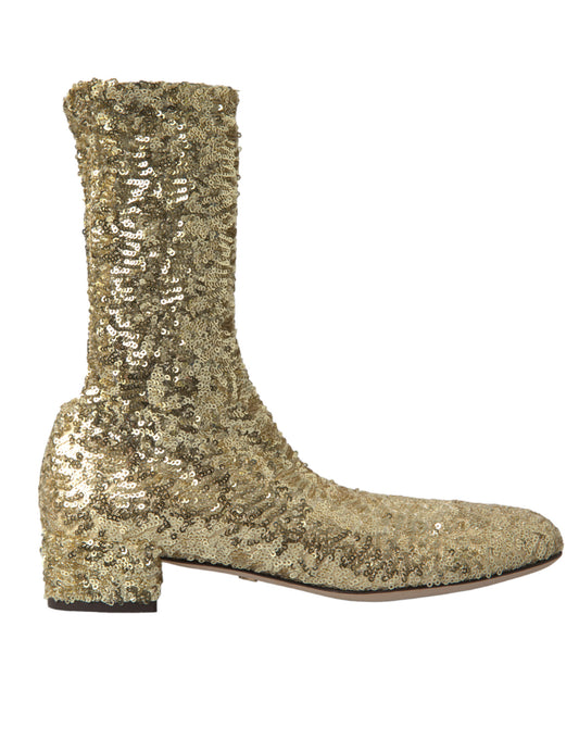 Dolce &amp; Gabbana – Kurze Stiefel mit goldenen Pailletten und Stretch-Schuhen