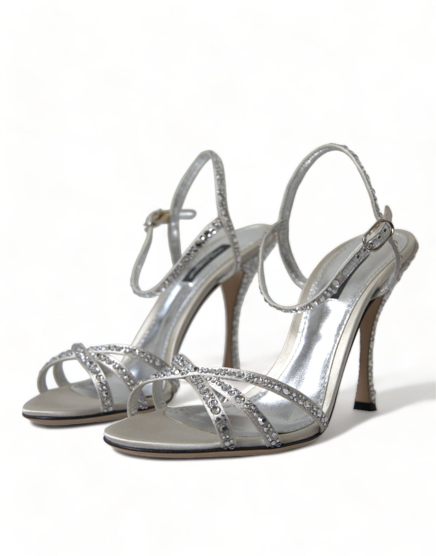Dolce &amp; Gabbana Silber Kristall Knöchelriemen Sandalen Schuhe