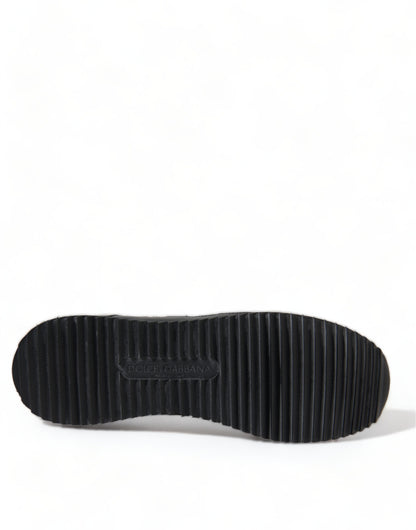Dolce &amp; Gabbana Schwarze Sneakers aus Leder mit Blumenspitze