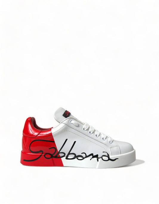 Dolce &amp; Gabbana Weiß Rot Schnürschuhe Damen Low Top Sneakers