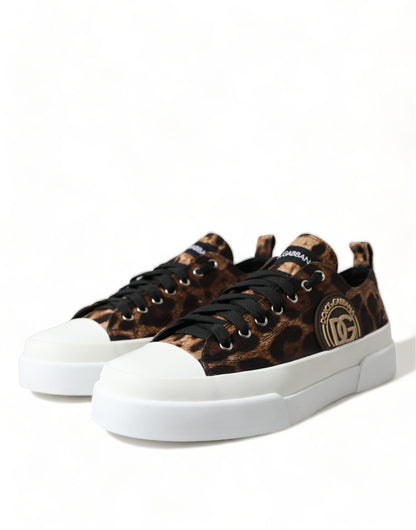 Dolce &amp; Gabbana Braune Sneakers aus Canvas mit Leopardenmuster