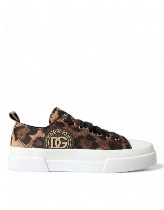 Dolce &amp; Gabbana Braune Sneakers aus Canvas mit Leopardenmuster