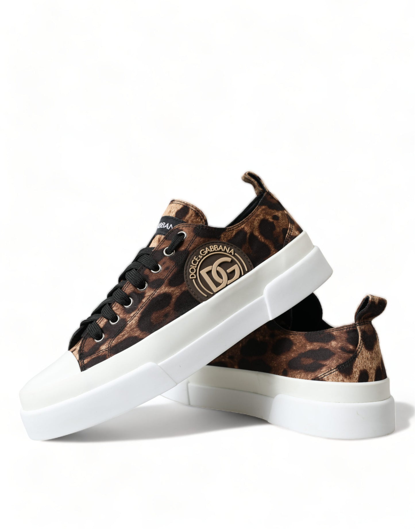 Dolce &amp; Gabbana Braune Sneakers aus Canvas mit Leopardenmuster