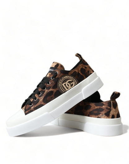 Dolce &amp; Gabbana Braune Sneakers aus Canvas mit Leopardenmuster