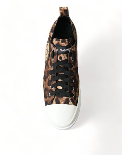 Dolce &amp; Gabbana Braune Sneakers aus Canvas mit Leopardenmuster
