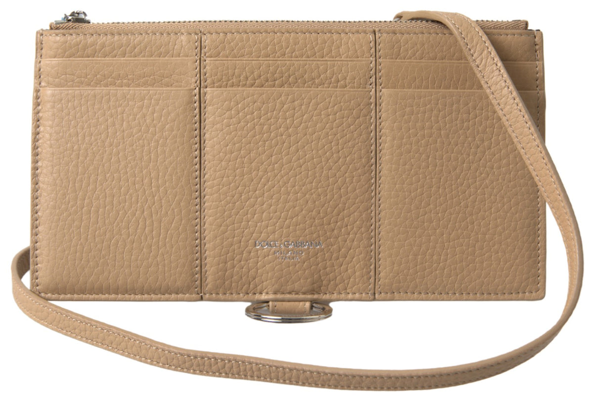 Dolce &amp; Gabbana Beige Leder Schulter Kartenhalter Schultergurt Brieftasche