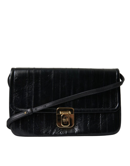 Dolce &amp; Gabbana Schwarze Dokumenten-Schultertasche aus Aalleder