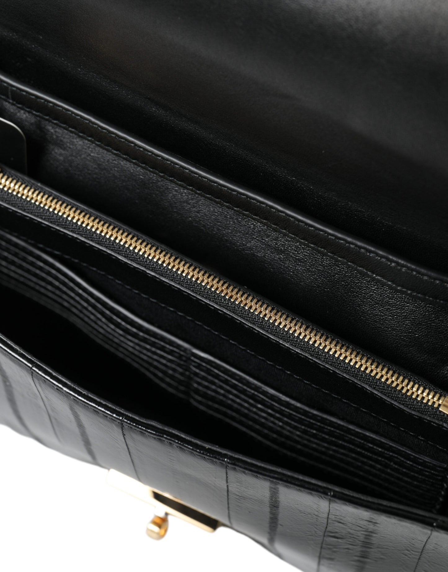 Dolce &amp; Gabbana Schwarze Dokumenten-Schultertasche aus Aalleder
