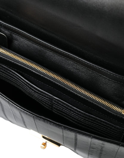 Dolce &amp; Gabbana Schwarze Dokumenten-Schultertasche aus Aalleder