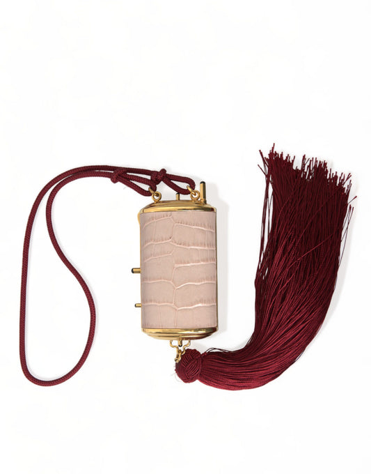 Dolce & Gabbana – Mini-Kosmetiktasche aus exotischem Leder mit Spiegel und Quaste in Rosa