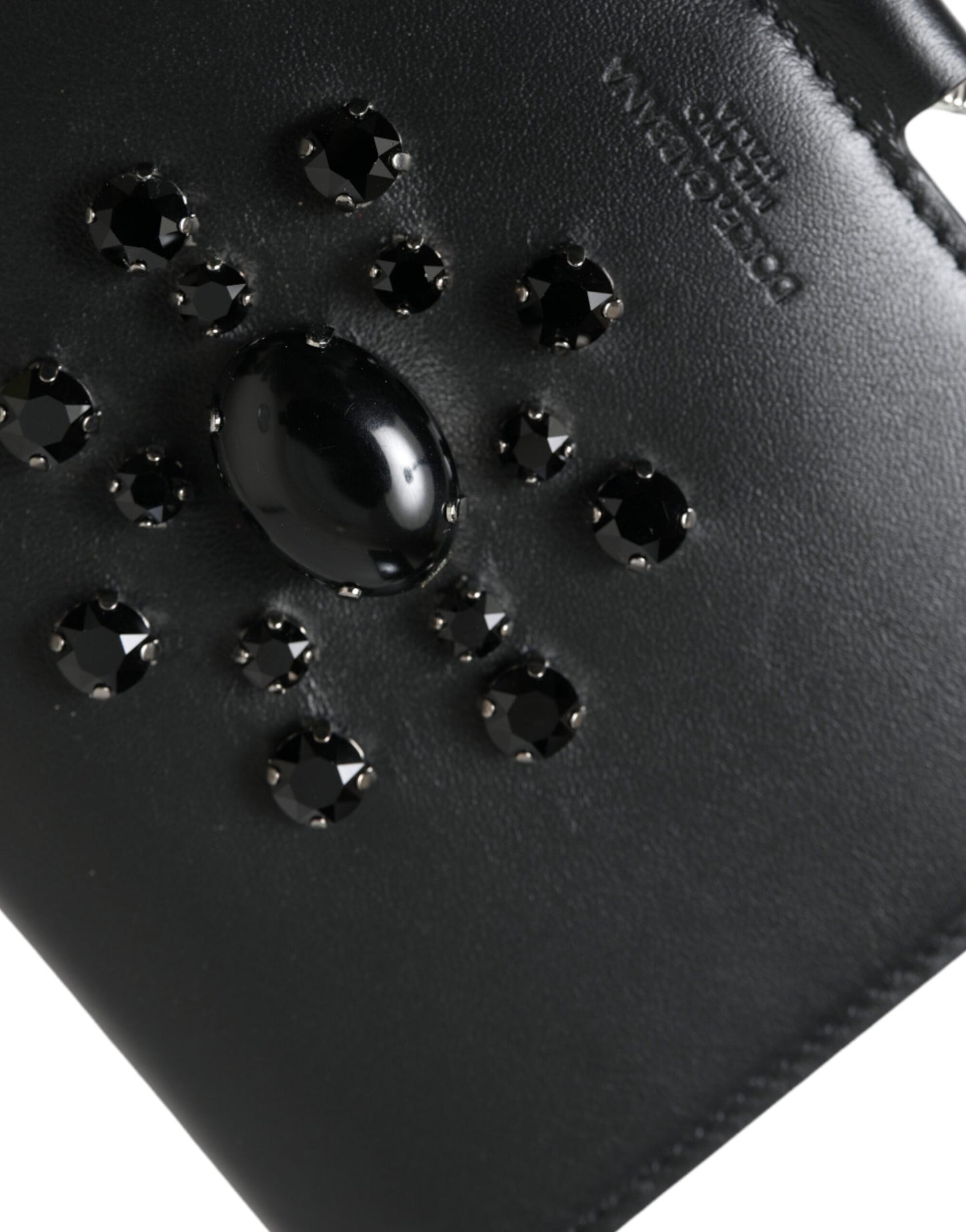 Dolce &amp; Gabbana – Kartenetui aus schwarzem Leder mit Kristallverzierung