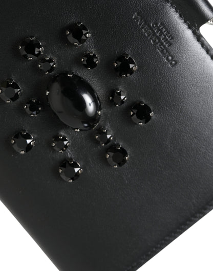 Dolce &amp; Gabbana – Kartenetui aus schwarzem Leder mit Kristallverzierung