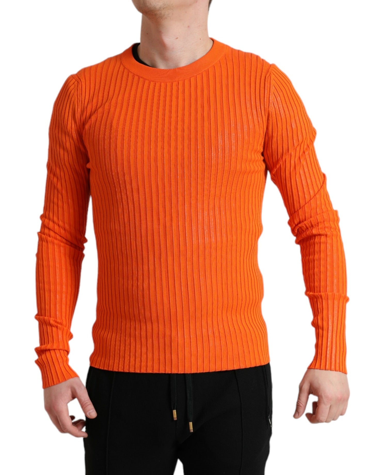 Dolce &amp; Gabbana Orangefarbener Strickpullover mit Rundhalsausschnitt für Herren