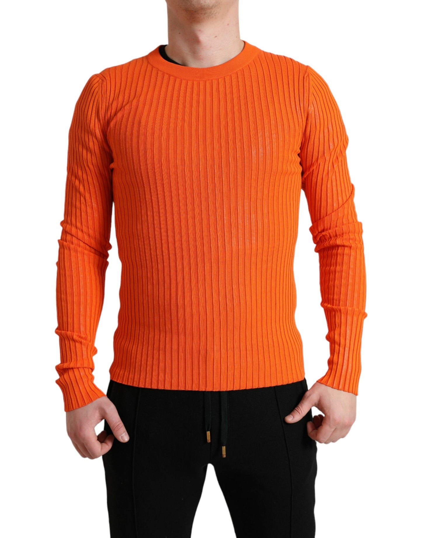 Dolce &amp; Gabbana Orangefarbener Strickpullover mit Rundhalsausschnitt für Herren