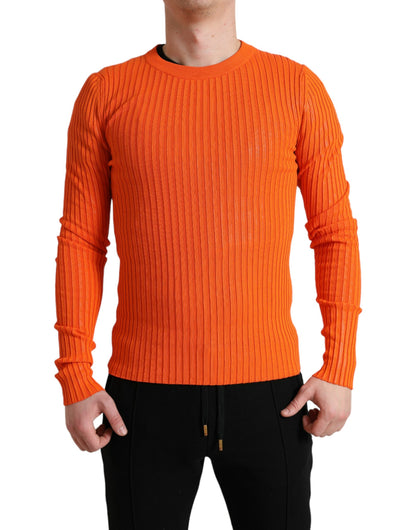 Dolce &amp; Gabbana Orangefarbener Strickpullover mit Rundhalsausschnitt für Herren