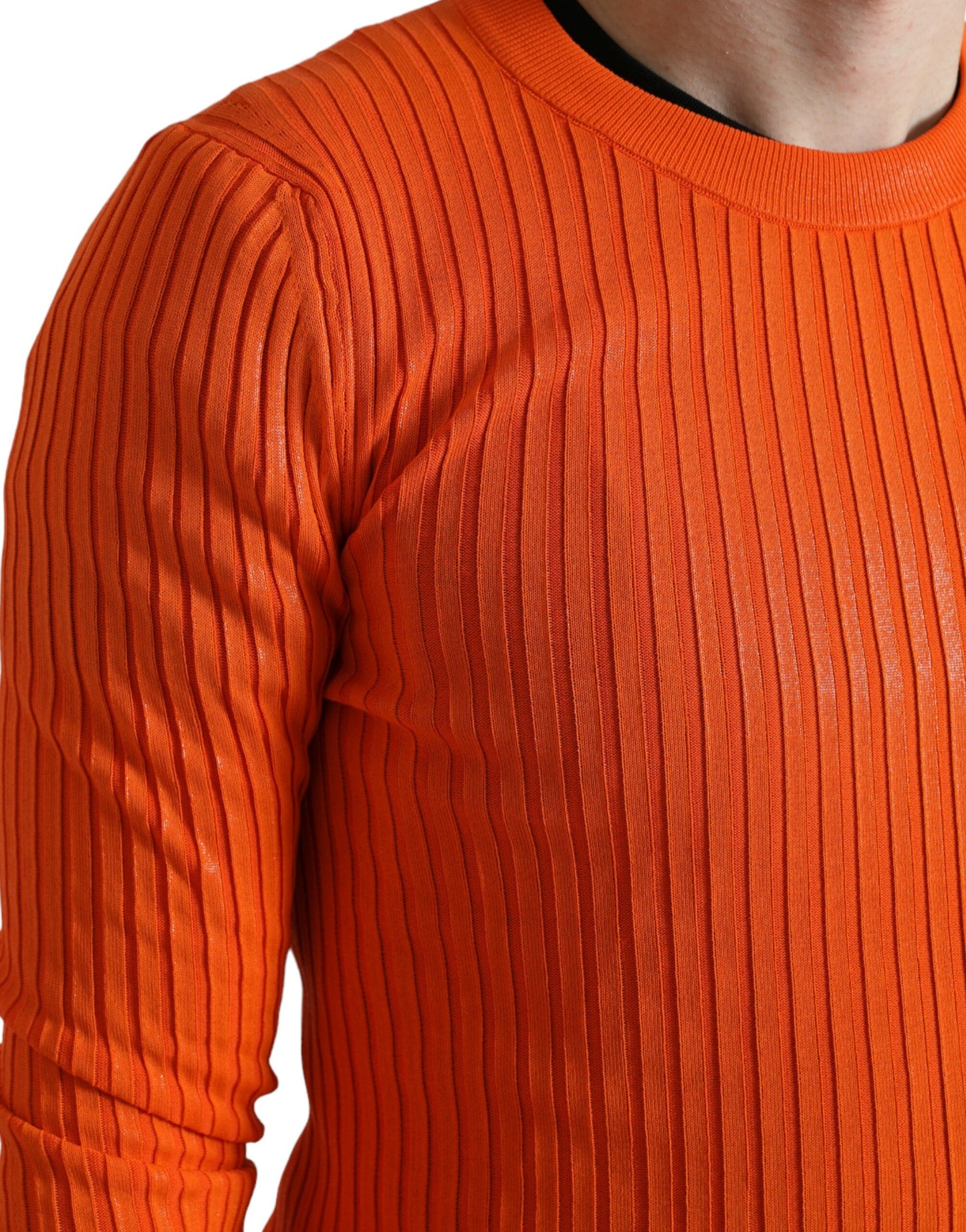 Dolce &amp; Gabbana Orangefarbener Strickpullover mit Rundhalsausschnitt für Herren